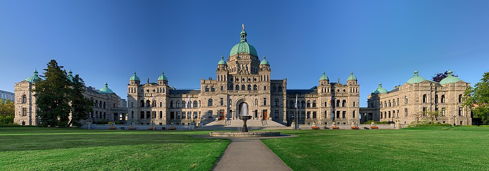 British Columbia Parliament Buildings and lawns in Victoria.