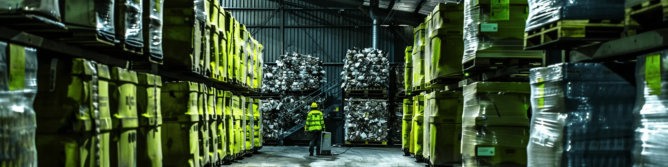A large warehouse filled with lots of pallets