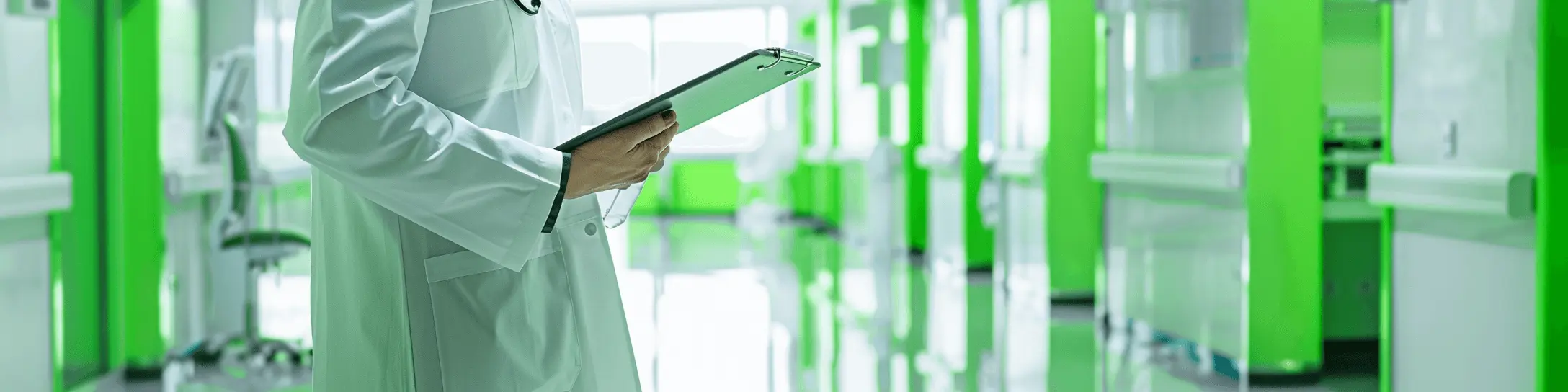A man in a lab coat holding a tablet