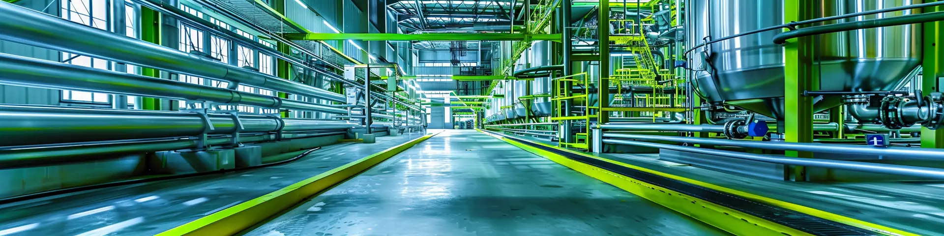 A large industrial building with a lot of pipes