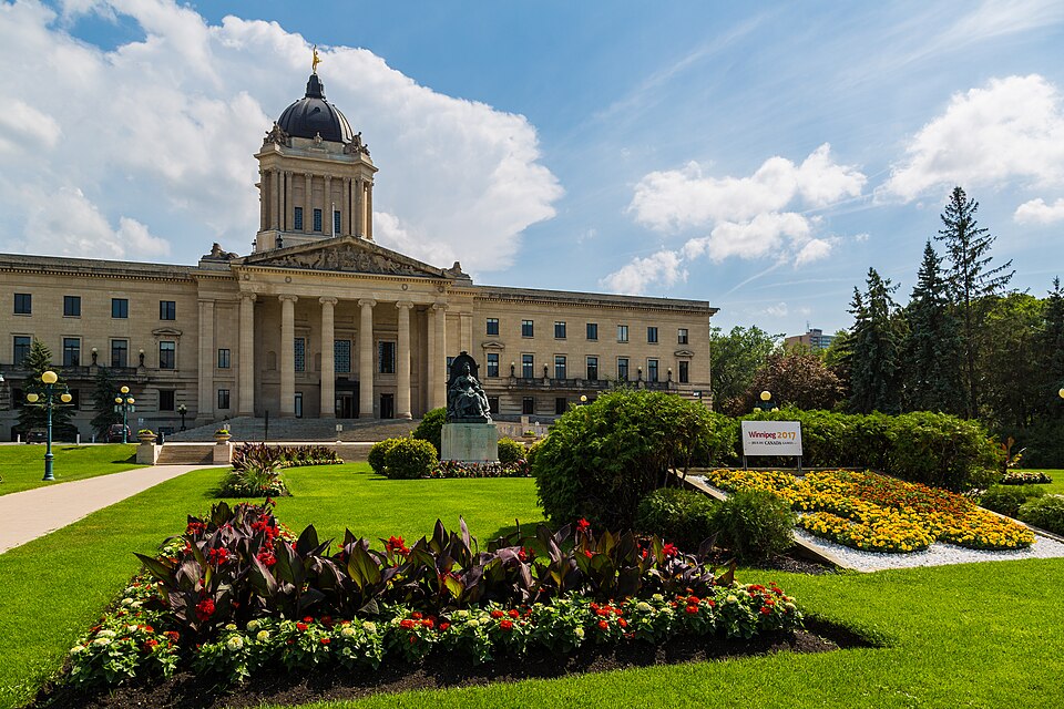 Manitoba Legislative Building and summer gardens in Winnipeg.