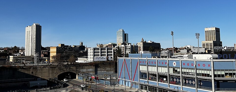 Polar Park and downtown Worcester skyline.
