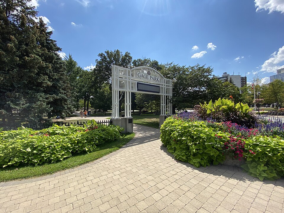 Gage Park entrance and summer greenery in Brampton.