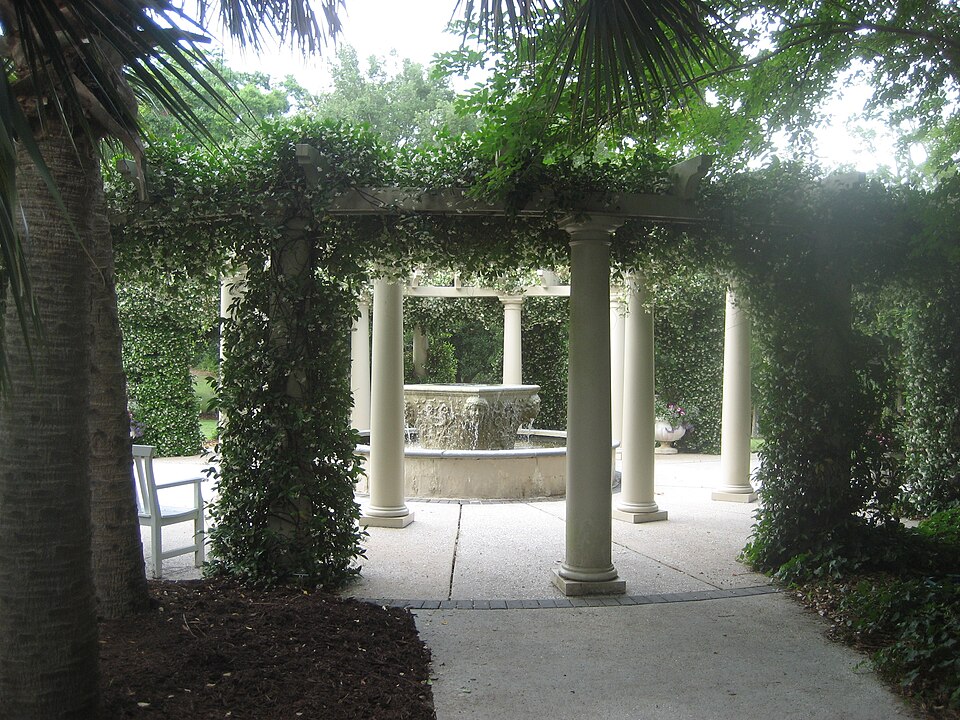 Columns and fountain at Airlie Gardens in Wilmington.