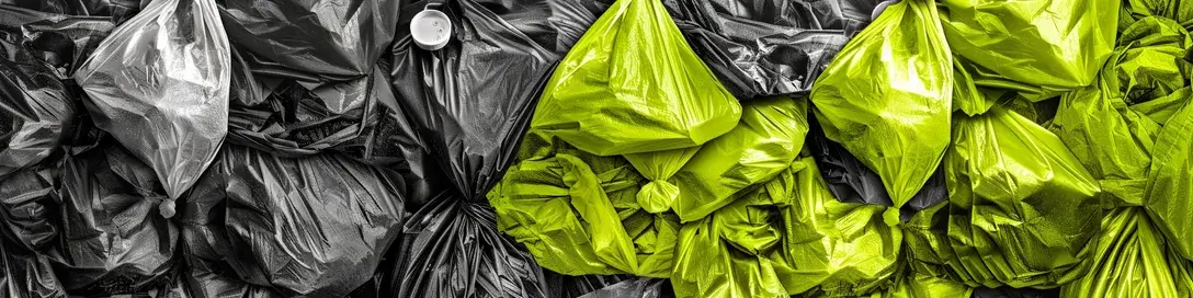A black and white photo of plastic bags