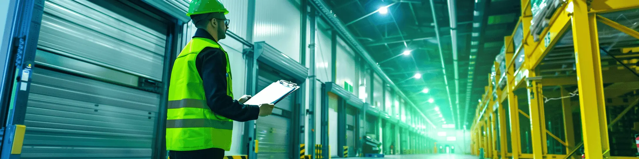A man in a safety vest holding a clipboard
