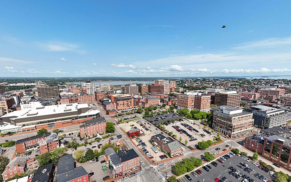 Portland, Maine, skyline and waterfront in August.