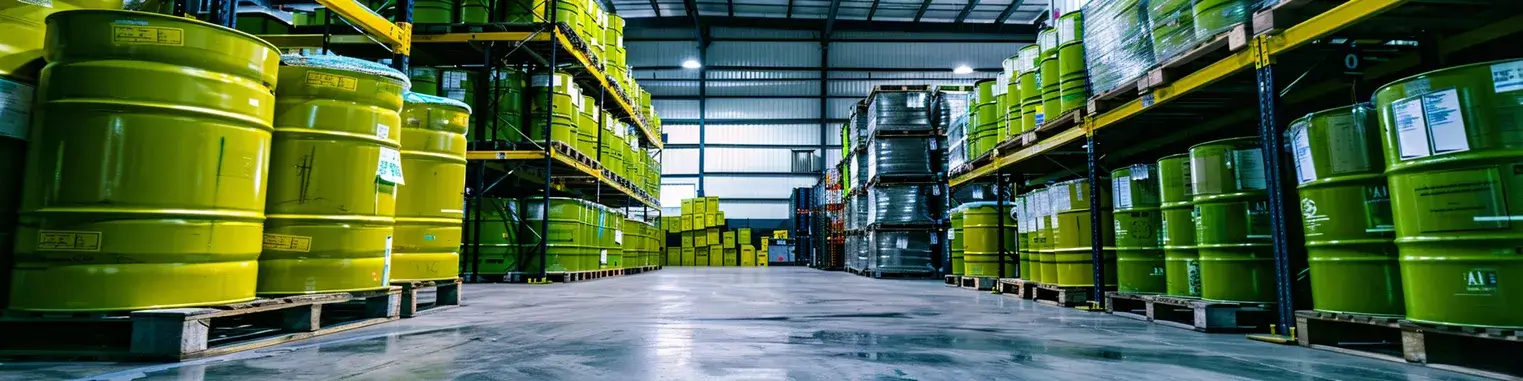 A large warehouse filled with lots of yellow barrels