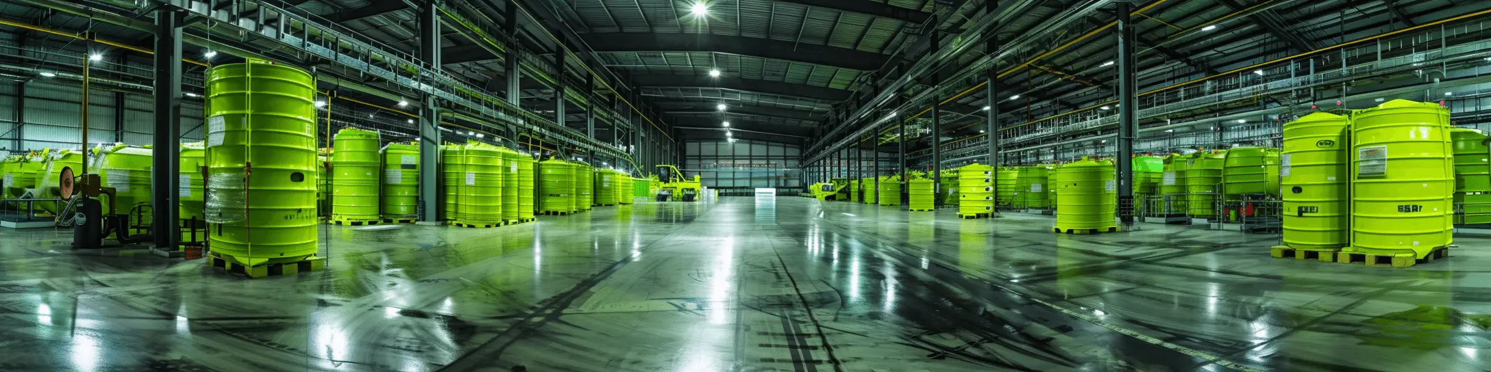 A large warehouse filled with lots of yellow barrels